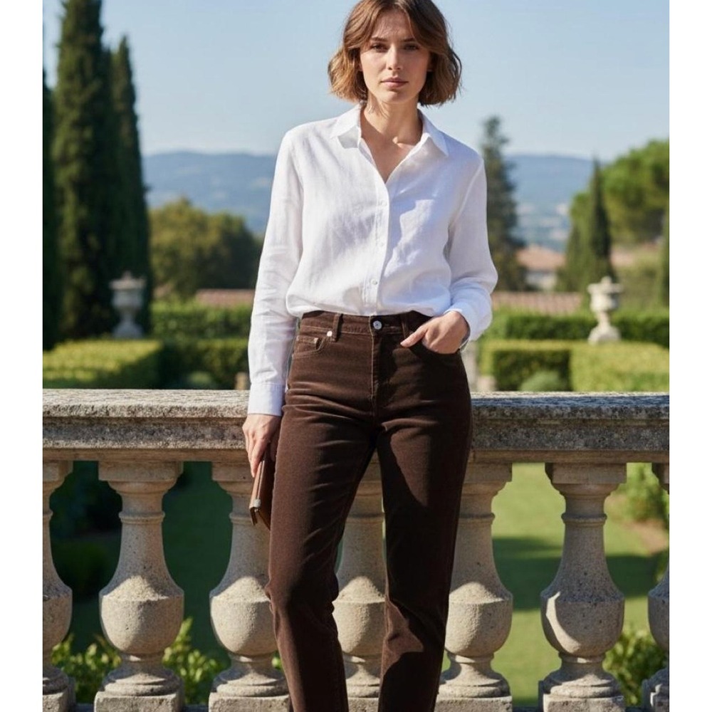 FRAME Denim Le Sleek Straight Velvet Pants 25 Brown